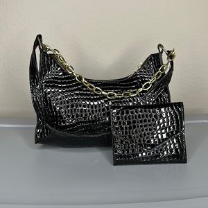 Faux Crocodile Print Handbag w/ wallet